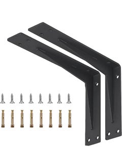 Buy Shelf Brackets 15.5 inch - 2pcs Wall Mounted Triangle Heavy Duty Corner Brace Joint Right Angle L Bracket for DIY Table Bench Countertop - Black in UAE