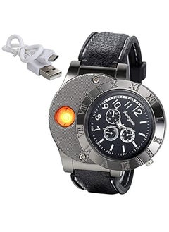 Buy 2 in 1 Electric Lighter, USB Lighters with Tungsten Wire Ignition, Wristwatch with Lighters Rechargeable Flameless for BBQ, Candle, Camping-Outdoors Indoors in UAE