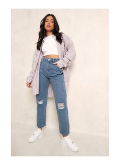 Buy Petite High Waist Distressed Mom Jeans in Saudi Arabia