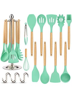 Buy Silicone Kitchen Cooking Utensil Set, 16PCS Kitchen Utensils Spatula Set with Stainless Steel Stand for Nonstick Cookware, BPA Free Non-Toxic Cooking Utensils, Kitchen Tools Gift (turquoise) in Saudi Arabia