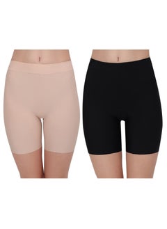 اشتري Women's Seamless Ice Silk Slip Shorts/Cycling Shorts/Under Skirt Shorts (Pack Of 2) Black/Beige في الامارات