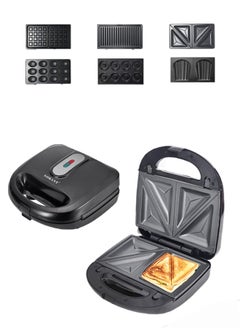 Buy 6-In-1 Non-Stick Multi Sandwiches Maker with Sandwich+Grill+Waffle+Donut+Nutties+Shell Detachable Plates, Snacks Maker, Sandwich Heater for Home Kitchen, 2 Slices,750W SK-908 Black/Silver. in Saudi Arabia