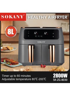 Buy Sokany Oil Free Stainless steel Housing 8L Air Fryer For Roasting and Baking With Big LED Touch Screen in UAE