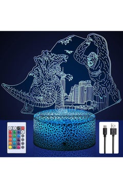 اشتري Godzilla vs King Kong toys16 Color Dimmable and ColorChanging LED Multicolor Night Light 3D Illusion Remote Control Smart Touch Decorative Light Suitable for Boys and Girls Birthday and Holiday Gifts في الامارات