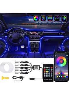 Buy Interior Car LED Strip Lights with Wireless APP and Remote Control, RGB 5 in 1 Ambient Lighting Kits with 6m Fiber Optic, 16 Million Colors Car Neon Lights, Sync to Music in UAE