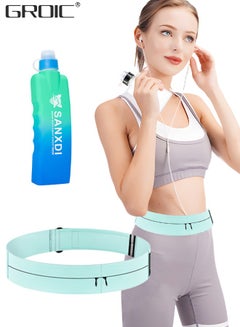 Buy Running Belt with Water Bottle, Slim Sport Workout Pack,Pocket Expandable Zipper Runners Waist Band Pack, Sweat and Waterproof Adjustable Elastic Phone Bag in UAE