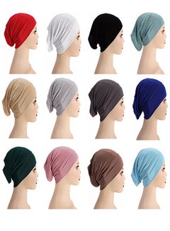 اشتري 12-Pieces Hijab Undercap Scarf for Women Men Turban Head Wraps Solid Color Tube Unisex في الامارات
