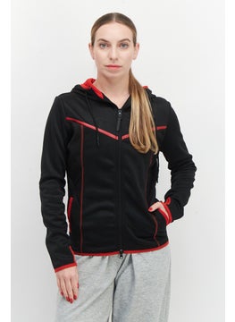 اشتري Women Brand Logo Long Sleeves Hoodies, Black/Red في الامارات