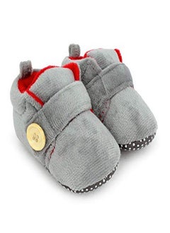 Buy Superminis Baby Shoes/Booties with Wooden Button - Dual Color, Soft Base, Ankle Length, Breathable for Newborn Girls and Boys (Grey/Red, Size: 0-9 Months) in UAE