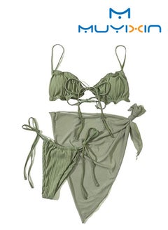 Buy Fashion Mania Women's Wrap Triangle Bikini Bathing Suits with Mesh Beach Skirt 3 Piece Swimsuits in Saudi Arabia