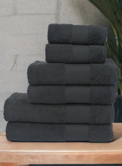 Buy 100% Cotton 6 Piece Hygra Towel Set | Dark Grey in Saudi Arabia