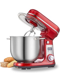 اشتري Biolomix Stand Mixer, Super Quiet 6L Kitchen Electric Stand Mixer, 6- Speed Dough Kneader Cake Bread Mixer with LCD Display Timer with Dough Hook, Beater, Whisk-Red في الامارات