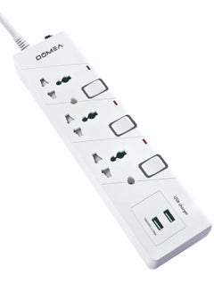 Buy Multi Plug Extension With 3 Universal Sockets And 2 USB Ports, Plug Type Adaptor, 3 Meter Cable,  High Quality Copper Cable, Safety Fuse, Individual Switches in UAE