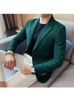 اشتري Stylish Waffle Mens Blazer Autumn Slim Fit Casual Suit JacketX850 Green X850 Green في السعودية