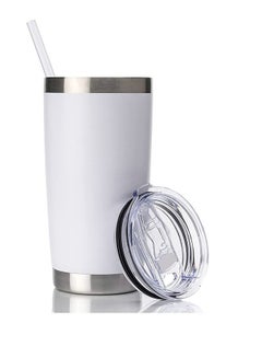Buy 20oz Tumbler with Lid and Straw, Stainless Steel Vacuum Insulated Coffee Tumbler Cup, Double Wall Powder Coated Travel Mug (white, 1 Pack) in UAE