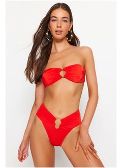 Buy High Waist High Leg Bikini Bottom with Red Accessories TBESS22BA00001 in Egypt