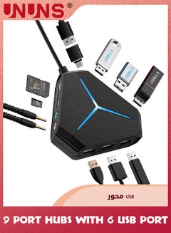 Buy 10-Port USB Hub 3.0/2.0,USB C Vertical Data Hub With 3.2ft/1m Long Cord,TF/SD Card Reader,Headphones/Mic Port,Exrension Hub For PC,Mac,PS4/5,Flash Drive,Printer,Camera,Keyborad,Mouse in UAE