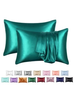 Buy MahMir® Silk Satin Pillowcase for Hair and Skin Queen - Malachite Green Silk Pillowcase 2 Pack 75L x 50W CM (30x20 Inches) - Satin Pillow Cases Set of 2 with Envelope Closure (2pcs Malachite Green) in UAE