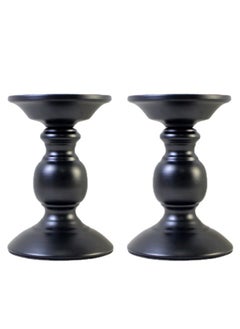 Buy 2-Piece Iron Pillar Candle Holders Black 16x11cm in Saudi Arabia