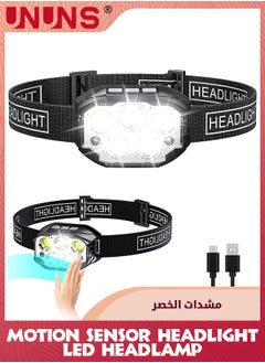 Buy Headlamp Flashlight,Hands-Free Headlamp,1600 Lumen Ultra Head Lamp,5 LED-3XPE+2COB Rechargeable,6+6 Modes Headlight,Hand Sensor,Waterproof Forehead Light For Adults Teens,Outdoor Running Camping Gear in UAE