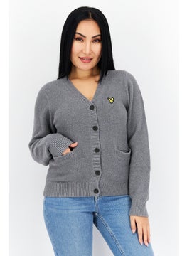 اشتري Women V-Neck Long Sleeve Embroidered Logo Cardigans, Grey في الامارات