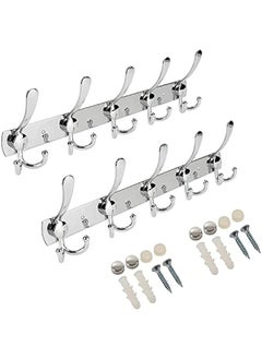 Buy Stainless Steel Wall Mount Coat Hooks - 2PC, 5 Hooks - Perfect for Clothes, Towels, Coats - Organizer Rack Hangers for Bedroom, Bathroom, Kitchen in UAE