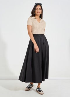 Buy Solid Box Pleated Flared Maxi Skirt in Saudi Arabia