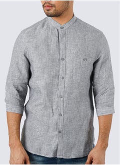 Buy Men's 3/4 Sleeve Band Collar Casual Shirt in Light Grey in UAE