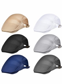 Buy Men's Mesh Flat Cap, Berets, Breathable Summer Newsboy Hat, Adjustable Duckbill Ivy Cap Cabbie Flat Cap for Driving Hunting (6 Pcs) in Saudi Arabia