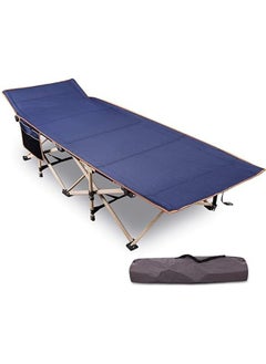 Buy Folding Camping Beds for adults, Heavy Duty Sturdy Camp Bed Portable, Strong Thicker Tubes Sleeping Cot Outdoor Travel Office Blue in Saudi Arabia