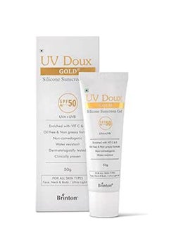 Buy UV Doux Gold Silicone Sunscreen Gel With SPF 50 PA+++  - 50g, Enriched With Vitamin C, Protects From UVA+, UVB ,For Face, Neck, And Body, For All Skin Types in UAE