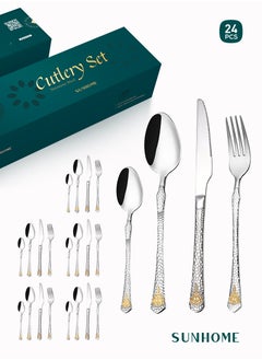 اشتري 24-Piece Stainless Steel Cutlery Set with Laser Engraving For Kitchen في الامارات