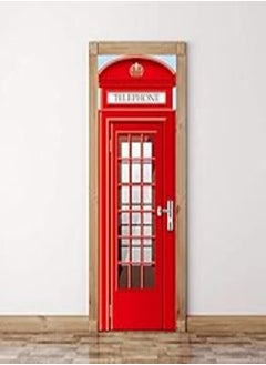 اشتري 2Pcs/Set 3D Creative Imitation Telephone booth Wooden Door Wall Sticker DIY Mural Bedroom Home Decor Poster PVC Waterproof Door Sticker qy في مصر