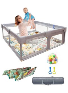 Buy Baby Playpen,Baby playards with play mat for Toddlers,Toddler Fence with Anti-Slip Suckers,Portable Activity Center with Balls(Grey) in UAE