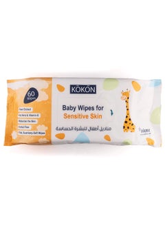 Buy Baby wet wipes for sensitive skin - 60 pieces in Saudi Arabia