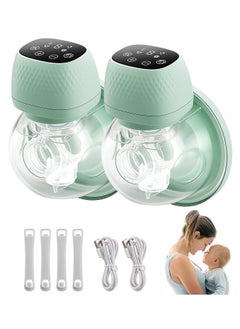 Buy Double Wearable Breast Pump - 3 Modes & 9 Levels Touch Screen, Portable Electric Breast Pump, Wireless Pump,  Low Noise &Painless Breastfeeding,  Green in UAE