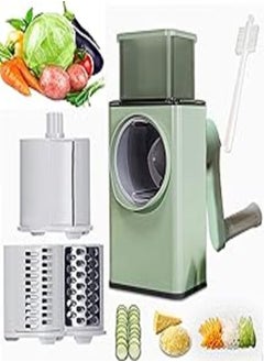 اشتري Manual Upgraded Rotary Cheese Grater, Vegetable Slicer Cutter With 3 Stainless Steel Drum Blades High Quality - Shredder for Vegetable, Nuts, Chocolate, Potatoes with Cleaning Brush (Green) في مصر