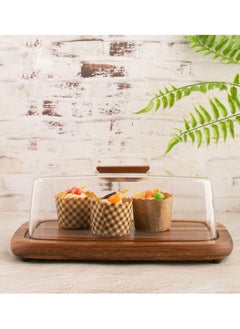 Buy Wooden cake stand with transparent lid. Unique design. Wooden brown in Saudi Arabia