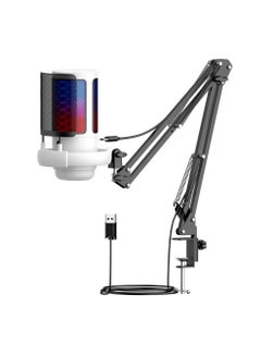 Buy Gaming PC USB Microphone,Podcast Condenser Mic with Boom Arm,Pop Filter,Mute Button for Streaming,Online Chat, RGB Computer Mic for PS4/5 PC Gamer Youtuber White in Saudi Arabia