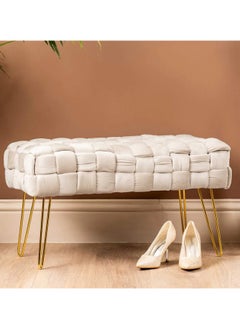 Buy Modern Bedside Bench for Bedroom & Living Room Furniture, Cream Velvet Fabric Ottoman End of Bed Bench with Gold Metal Legs in UAE