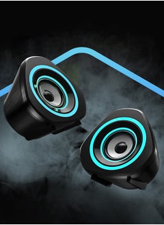 اشتري USB Computer Speakers,USB-Powered  PC Gaming Speakers for Desktop Computer Laptop and Mobile Phone USB 3.5mm Aux Input BLUE Lights Black في الامارات