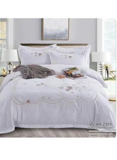 Buy Embroidered King Size Duvet Cover Set - 6-Piece Bedding Collection fitted bedsheet duvet with Zipper Closure in UAE