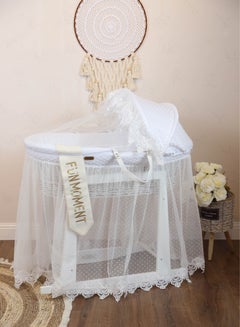 Buy Moses Basket Cradle with Rocking Wooden Stand White Color in UAE