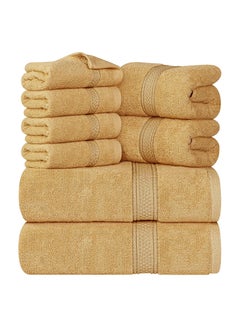 Buy Comfy 8 Piece Highly Absorbent 600Gsm Hotel Quality Combed Cotton Cream Towel Set in UAE