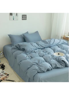 اشتري Cotton Duvet Cover Set, 4 Pieces Soft Brushed Microfiber Comforter Cover with Zipper Closure, Include 1 Duvet Cover 200x230cm 1 Flat Sheet and 2 Pillowcase, Full Size(Blue) في السعودية