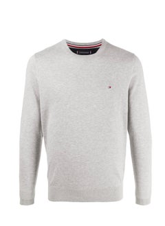 Buy Tommy Hilfiger Men's Flag Embroidery Crew Neck Sweatshirt, Grey in Saudi Arabia