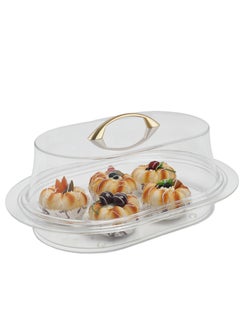 Buy LIFE SMILE Serving Tray with Cover - Acrylic Spill Proof Oval Countertop Decorative Tray For Serving Appetizer, Cakes, Breakfast, Candy, Sweets, Fruit, Bread tray for (40CM) in UAE