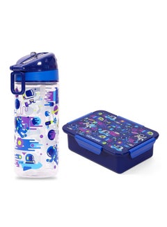 Buy Eazy Kids Lunch Box and Tritan Water Bottle w/ Carry handle Astronauts-Blue 420ml in Saudi Arabia