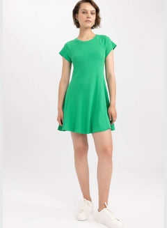 Buy Woman Fit And Flare C Neck Short Sleeve Knitted Dress in UAE