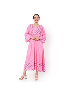 Buy VISCOSE LONG FRILL SLEEVES DOT PRINTED ELEGANT ARABIC JALABIYA KAFTAN DRESS in Saudi Arabia